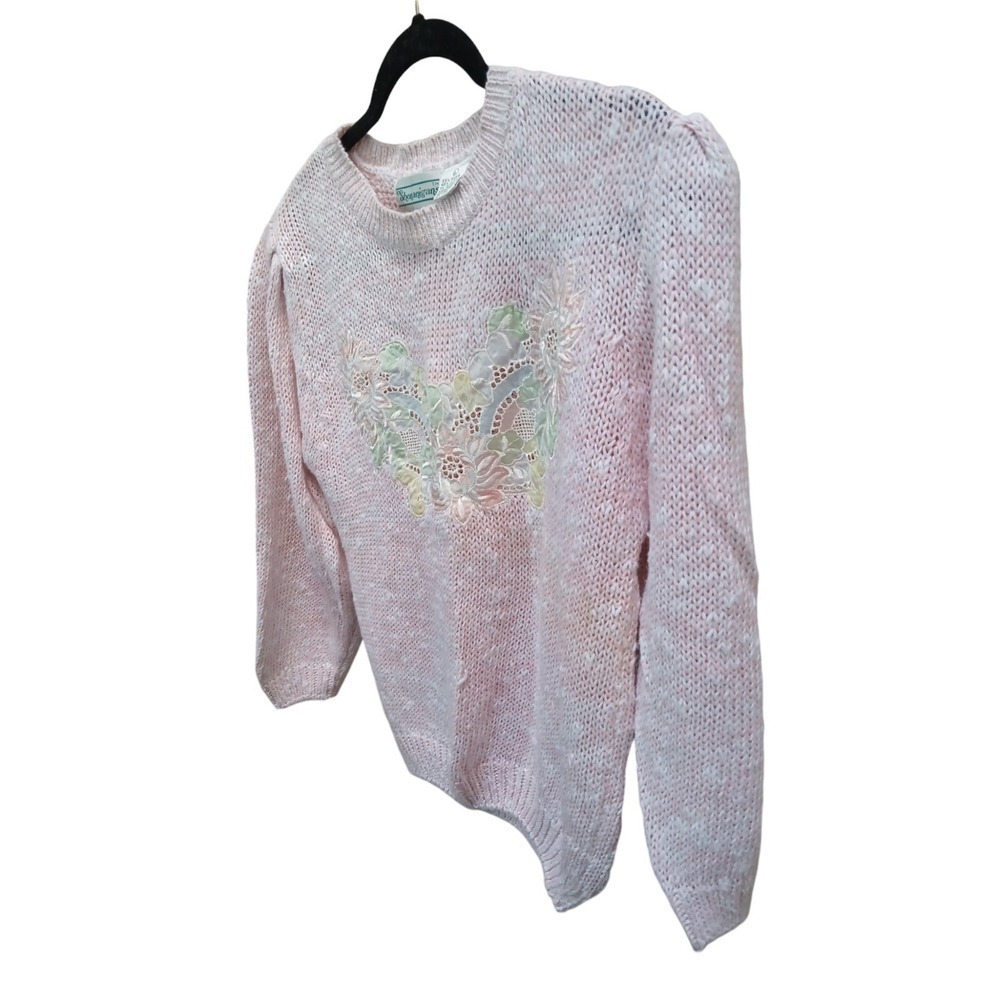 Vintage Shenanigans Knit Sweater 80's Light Pink Size M/L Cottage Core - Picture 2 of 5